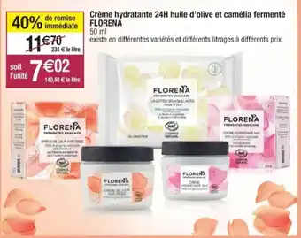 Cora x Carrefour Crème hydratante 24H huile d'olive et camélia fermenté florena offre