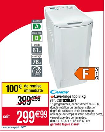Cora x Carrefour Candy lave-linge top 8 kg offre
