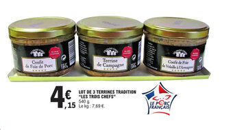 E.Leclerc LOT DE 3 TERRINES TRADITION "LES TROIS CHEFS" offre