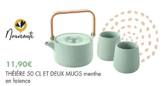THÉIÈRE 50 CL ET DEUX MUGS menthe en faïence