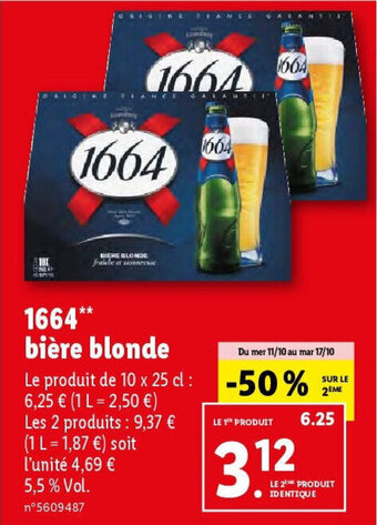 Lidl 1664** bière blonde offre