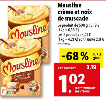 Lidl Mousline crème et noix de muscade offre