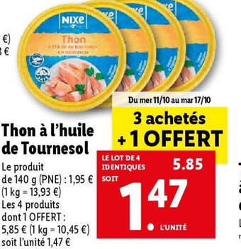 Lidl Thon à l'huil de Tournesol offre