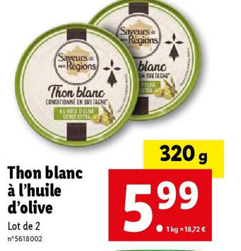 Lidl Thon blanc à l'huile d'olive offre
