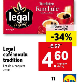 Lidl café moulu tradition Lot de 4 paquets offre