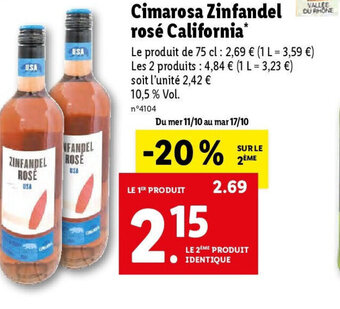 Lidl Cimarosa Zinfandel rosé California* offre