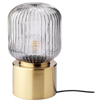 IKEA Solklint lampe de table, pied laiton/verre gris transparent, 28 cm offre