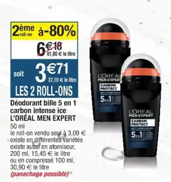 Cora x Carrefour Déodorant bille 5 en 1 carbon intense ice l'oréal men expert offre