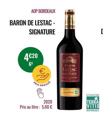 Nicolas Baron de lestac aop bordeaux signature offre