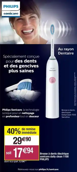 Cora x Carrefour Brosse à dents électrique sonicare daily clean 1100 offre