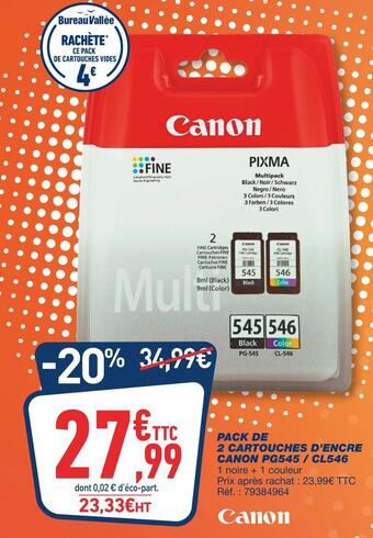 Bureau Vallée Canon pack de 2 cartouches d’encre pg545 / cl546 offre