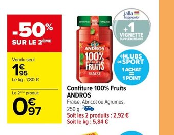 Carrefour Confiture 100% Fruits ANDROS Fraise offre