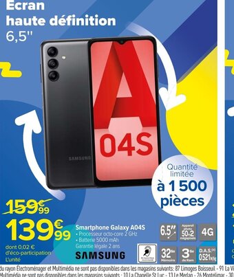 Carrefour Smartphone Galaxy A04S offre