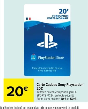 E-carte cadeau Playstation Store 20€ SONY à Prix Carrefour