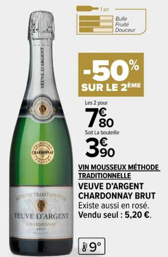 Carrefour Market VIN MOUSSEUX MÉTHODE TRADITIONNELLE VEUVE D'ARGENT CHARDONNAY BRUT offre