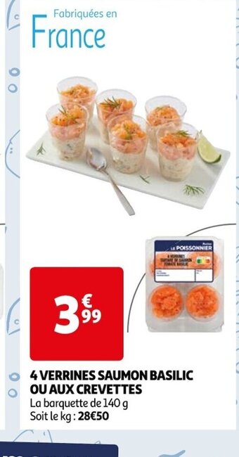 Auchan 4 VERRINES SAUMON BASILIC OU AUX CREVETTES offre