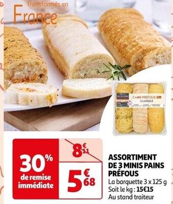 Auchan ASSORTIMENT DE 3 MINIS PAINS PRÉFOUS offre