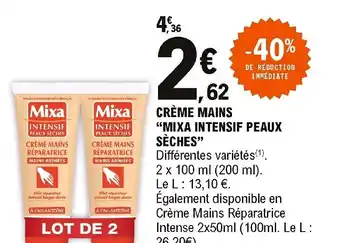 E.Leclerc Crème Mains Mixa Intensif Peaux Sèches offre