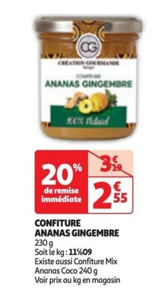 Auchan CONFITURE ANANAS GINGEMBRE 230 g Soit le kg: 11%09 offre