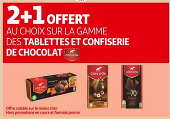 Auchan Supermarché Cote d'or 2+1 offert au choix sur la gamme des tablettes et confiserie de chocolat cote d'or offre