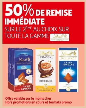 Auchan Supermarché Lindt 50% de remise immédiate sur le 2ème au choix sur toute la gamme lindt offre