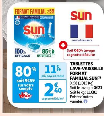 Auchan Supermarché Sun tablettes lave-vaisselle format familial (1) offre