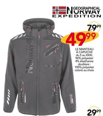 Stokomani Geographical norway le manteau à capuche offre