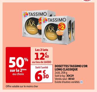 Auchan Supermarché L'or dosettes tassimo long classique offre