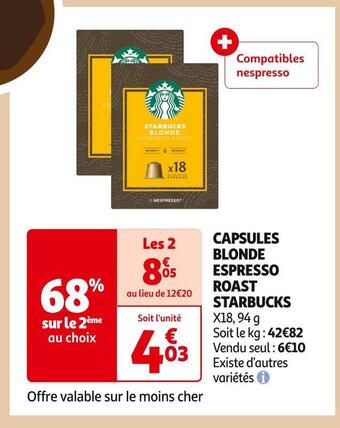 Auchan Supermarché Starbucks capsules blonde espresso roast offre