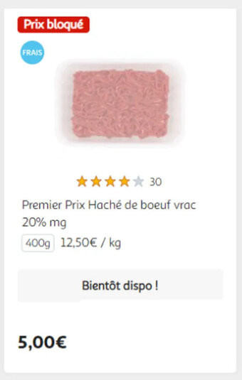 Auchan Premier Prix Haché de boeuf vrac 20% mg offre