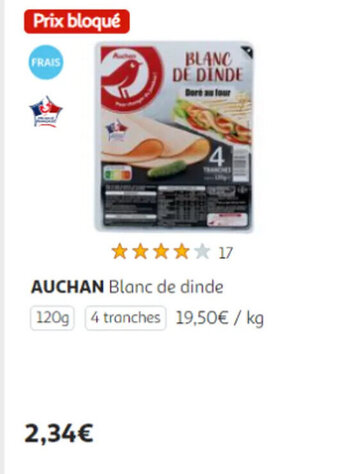 Auchan AUCHAN Blanc de dinde 120g offre