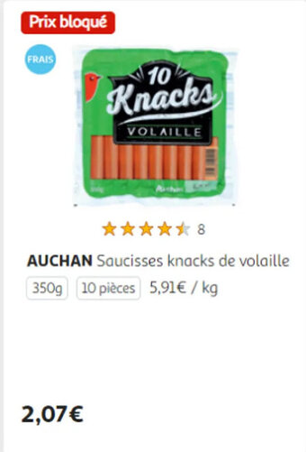 Auchan AUCHAN Saucisses knacks de volaille 350g offre