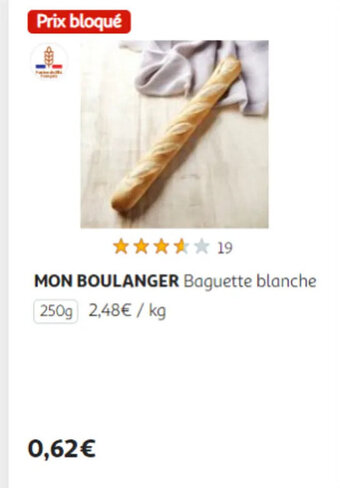 Auchan MON BOULANGER Baguette blanche 250g offre