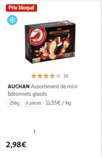 Auchan AUCHAN Assortiment de mini bâtonnets glacés offre