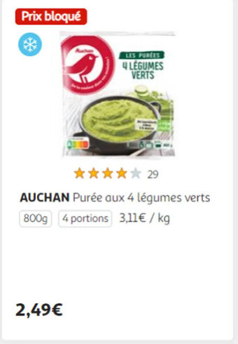 Auchan AUCHAN Purée aux 4 légumes verts 800g offre