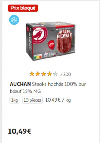 Auchan AUCHAN Steaks hachés 100% pur boeuf 15% MG offre