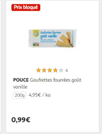Auchan POUCE Gaufrettes fourrées goût vanille offre