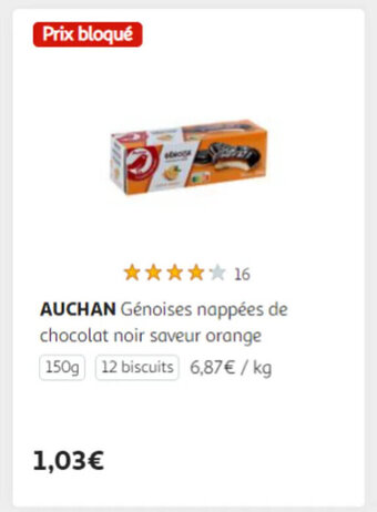 Auchan AUCHAN Génoises nappées de chocolat noir saveur orange 150g offre