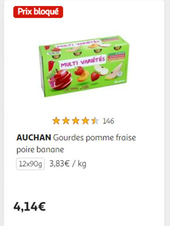 Auchan AUCHAN Gourdes pomme fraise poire banane offre