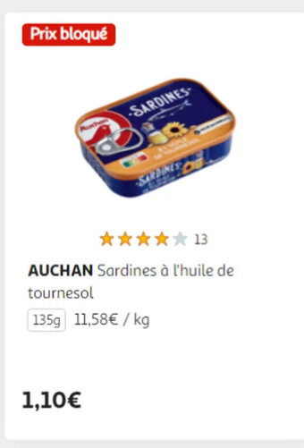 Auchan AUCHAN Sardines à l'huile de tournesol offre