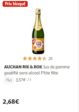 Auchan AUCHAN RIK & ROK Jus de pomme gazéifié sans alcool P'tite fête 75cl offre