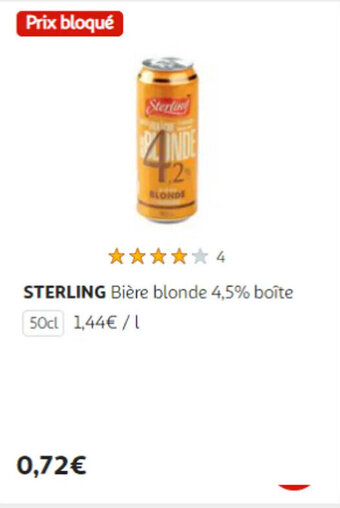 Auchan STERLING Bière blonde 4,5% boîte 50cl offre