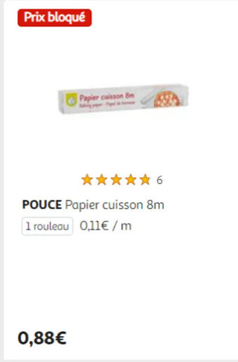 Auchan POUCE Papier cuisson 8m offre