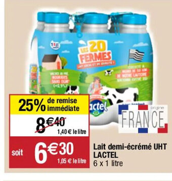 Migros Lait demi-écrémé UHT LACTEL 6 x 1 litre offre