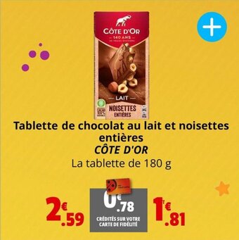 Coccinelle Express Tablette de chocolat au lait et noisettes entières CÔTE D'OR offre