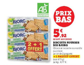 Hyper U BISCUITS FOURRES BIO BJORG offre