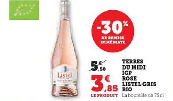 Hyper U TERRES DU MIDI IGP ROSE LISTEL GRIS offre