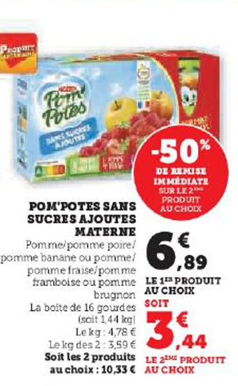 Hyper U POM'POTES SANS SUCRES AJOUTES MATERNE offre