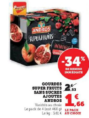 Hyper U GOURDES SUPER FRUITS SANS SUCRES AJOUTES ANDROS offre