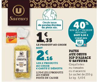 Hyper U PATES AUX OEUFS IGP D'ALSACE U SAVEURS offre